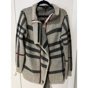 Dolce Cabo Cardigan Sweater Women's Large Plaid Full Zip Wool Blend